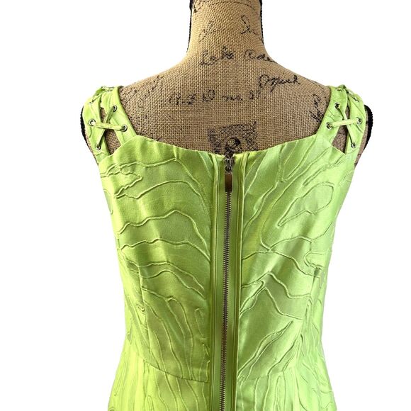 Per Se Lime Green Silk Cotton Textured Sleeveless Bodycon Knee-Length Dress Sz 4 - Picture 8 of 16